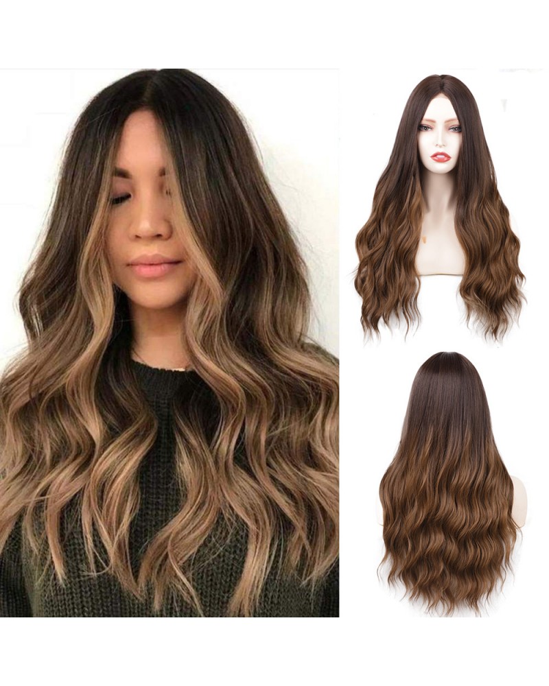Realistic long wavy brown hair wig lace front realistic