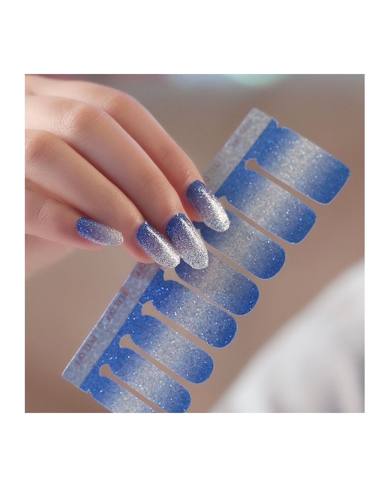Shiny blue white gradient nail polish stickers