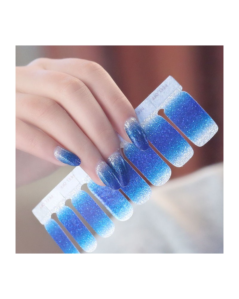Royal blue silver edge shiny nail polish stickers - Super X Studio