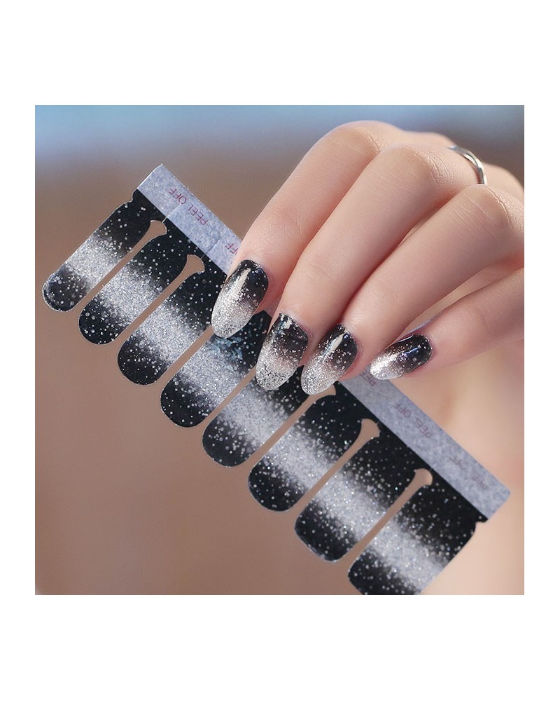 Black silver shiny nail polish stickers