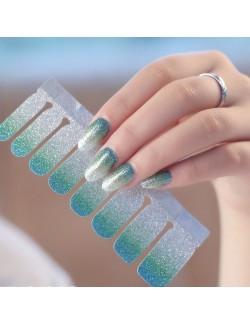 Lake blue gradient shiny nail polish stickers