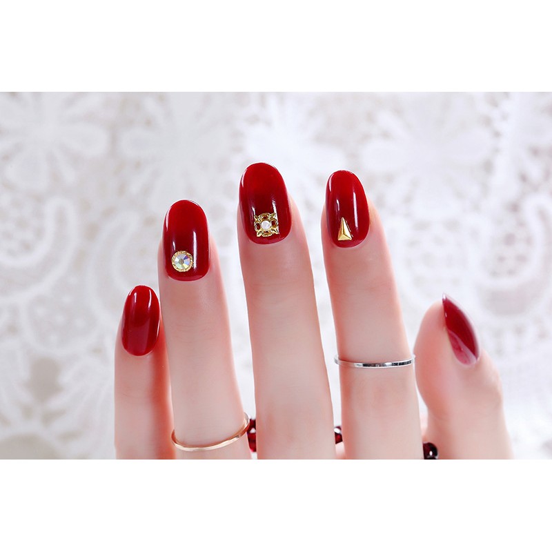 Scarlet solid varnish nail polish rhinestones stickers big size