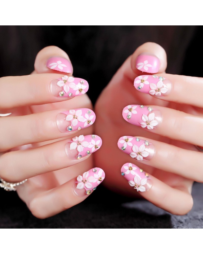 Rose pink flower adhesive nail polish fake nails