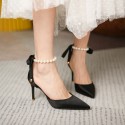 Pearl anklet bow black new high heels