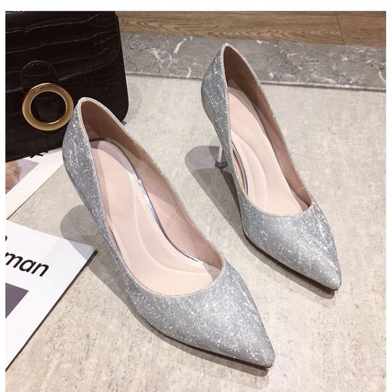 Celebrity silver shiny pointed high heels - Super X Studio