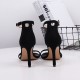 Black suede strappy ankle strap sandal heels