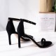 Black suede strappy ankle strap sandal heels