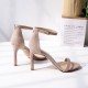 Nude suede strappy ankle strap sandal heels