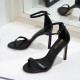 Black strappy ankle strap sandal heels
