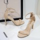 Nude strappy ankle strap sandal heels