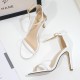 White strappy high heels sandals