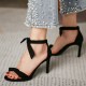 Black suede bow strap low-heel sandals