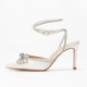 White bow strap pointed 3 inch high heels