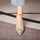 Mid-high heel pointed sandals with rhinestones