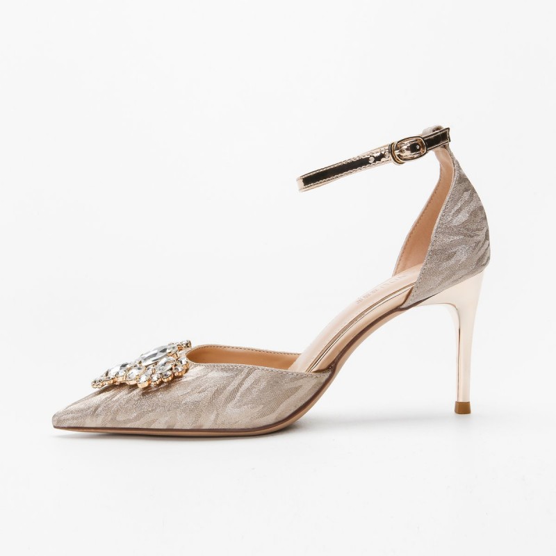 Mid-high heel pointed sandals with rhinestones - Super X Studio