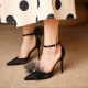 Black suede bow heels pointed suede sandals