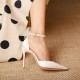 White asymmetric bow pointed high heels