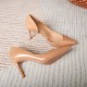 Nude color patent leather pointed stiletto high heels