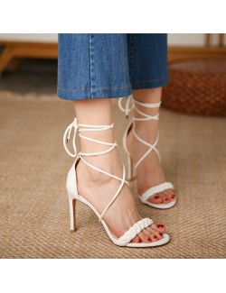 White strappy high heel sandals