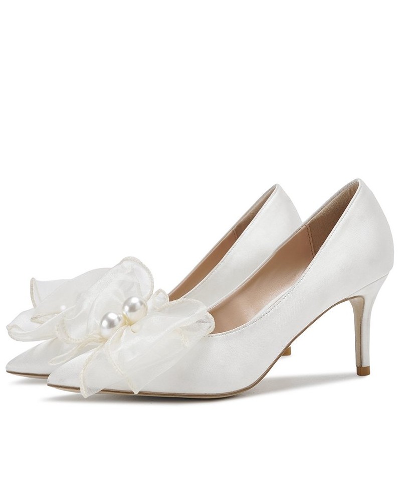 White satin heels with big bow