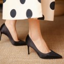 3 inch 8 cm black satin pointed heels