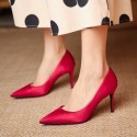 2021 scarlet satin pointed High heels