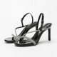Black patent leather shiny strappy heeled sandals