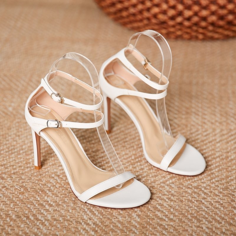 3 Inch strappy white heel sandals - Super X Studio