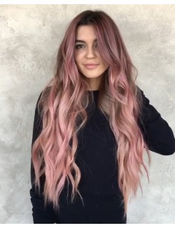 Split long wave smoky pink synthetic wig