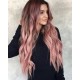 Split long wave smoky pink synthetic wig