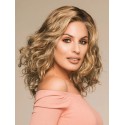 Shoulder length wavy hair gold synthetic wig