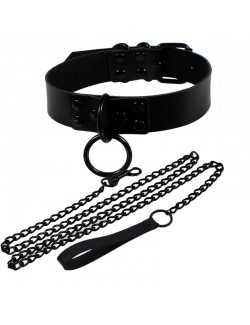 Matte black choker collar with chain lead