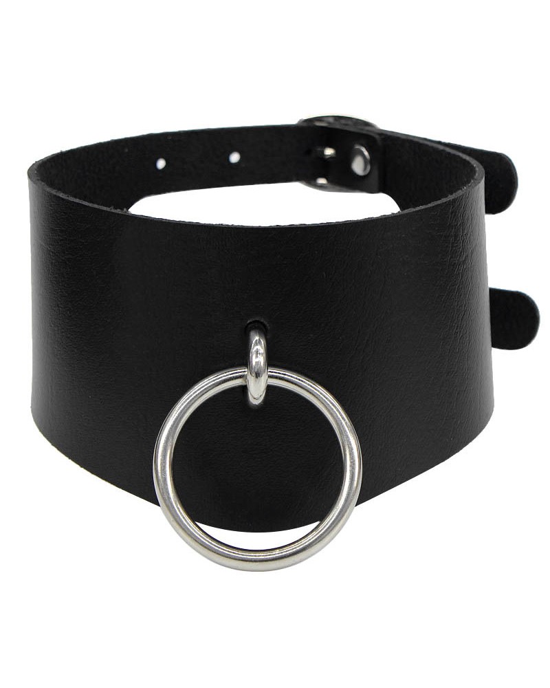 Wide fetish choker soft collar with ring