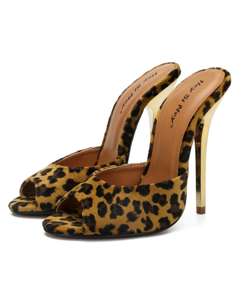 Leopard pattern 5 Inch heels slippers