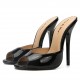 Patent leather bright black super high heel slippers