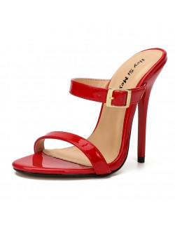 Red strappy high heel slippers