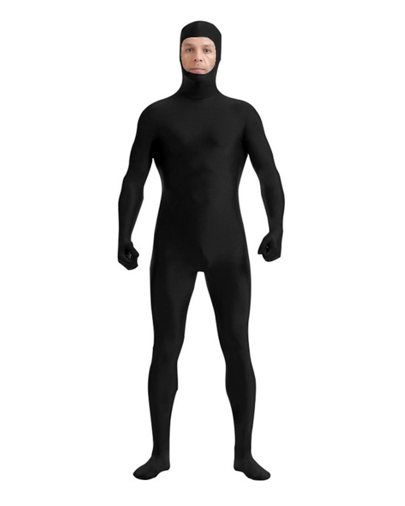 Black zentai spandex outfit face opening hood