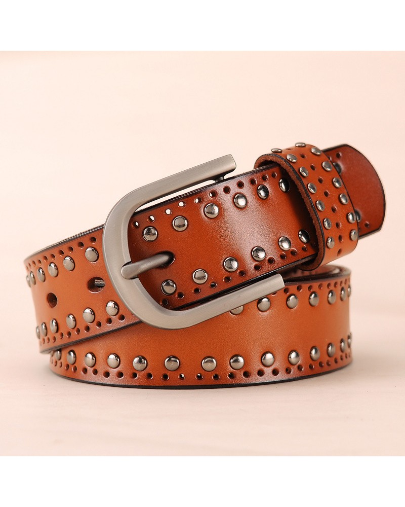 Ladies metal style leather rivet belt