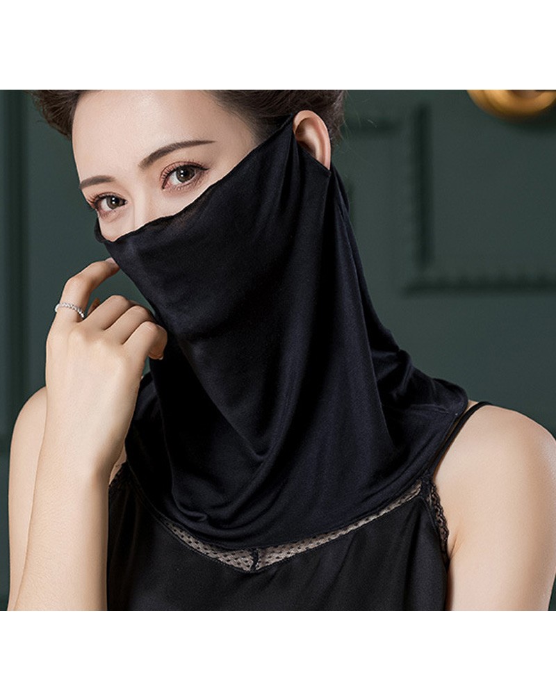 Black color silk ear-hanging scarf