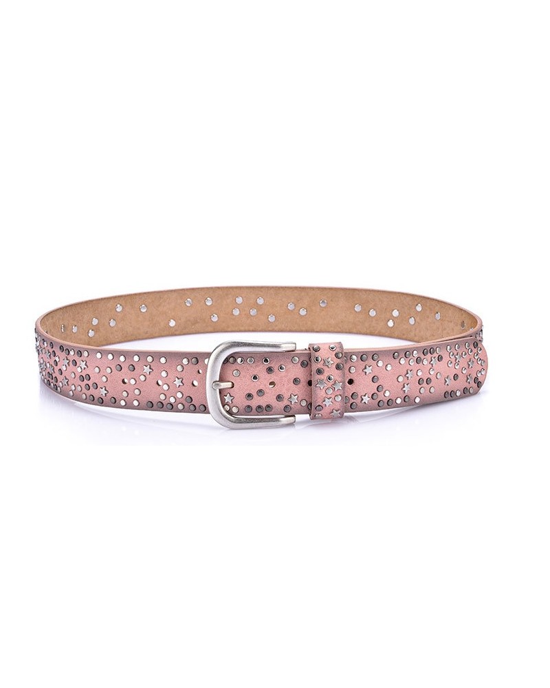 Pink rivet retro style leather belt for lady