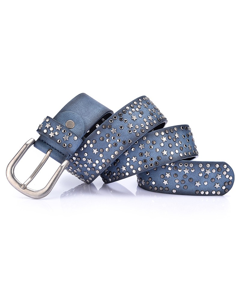 Rivet vintage blue leather belt for lady