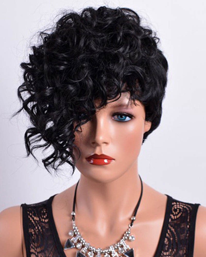 Curly synthetic fiber wig