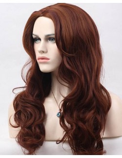 Brown red synthetic fiber long wig