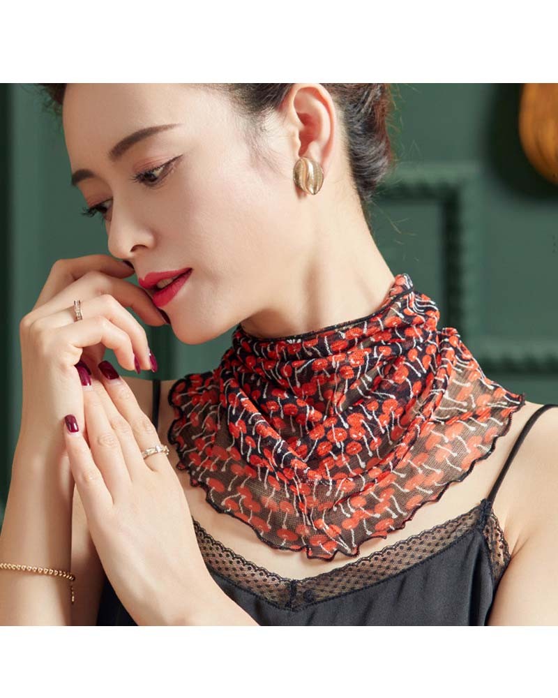 Orange mushrooms pattern printed silk scarf