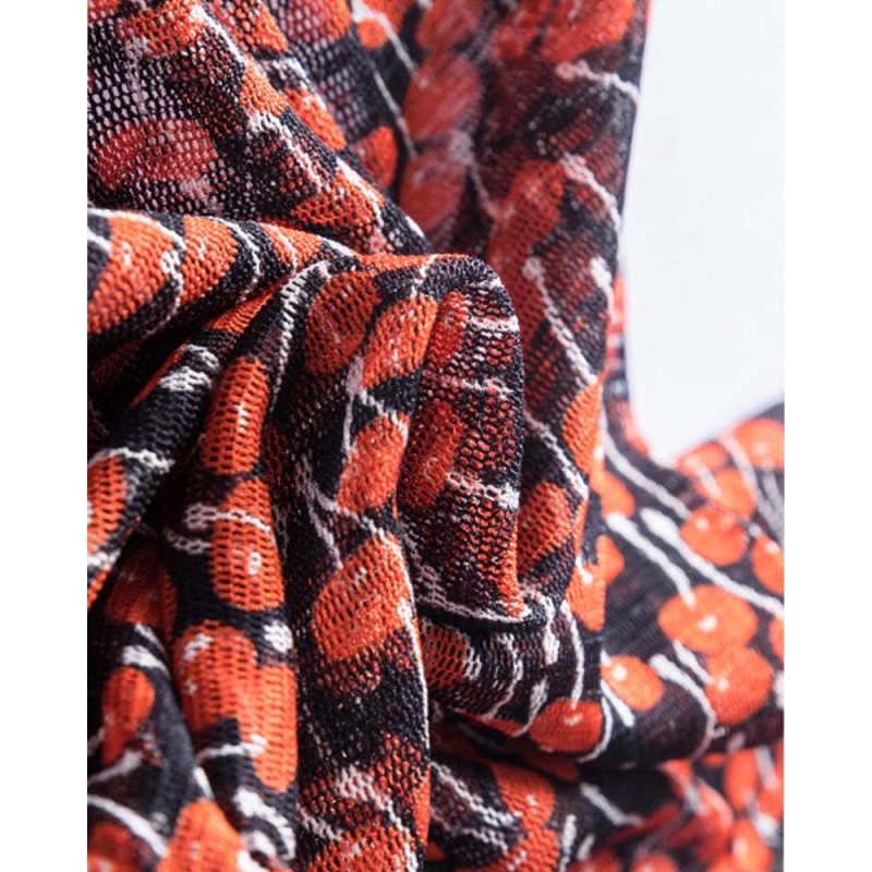 Orange mushrooms pattern printed silk scarf - Super X Studio