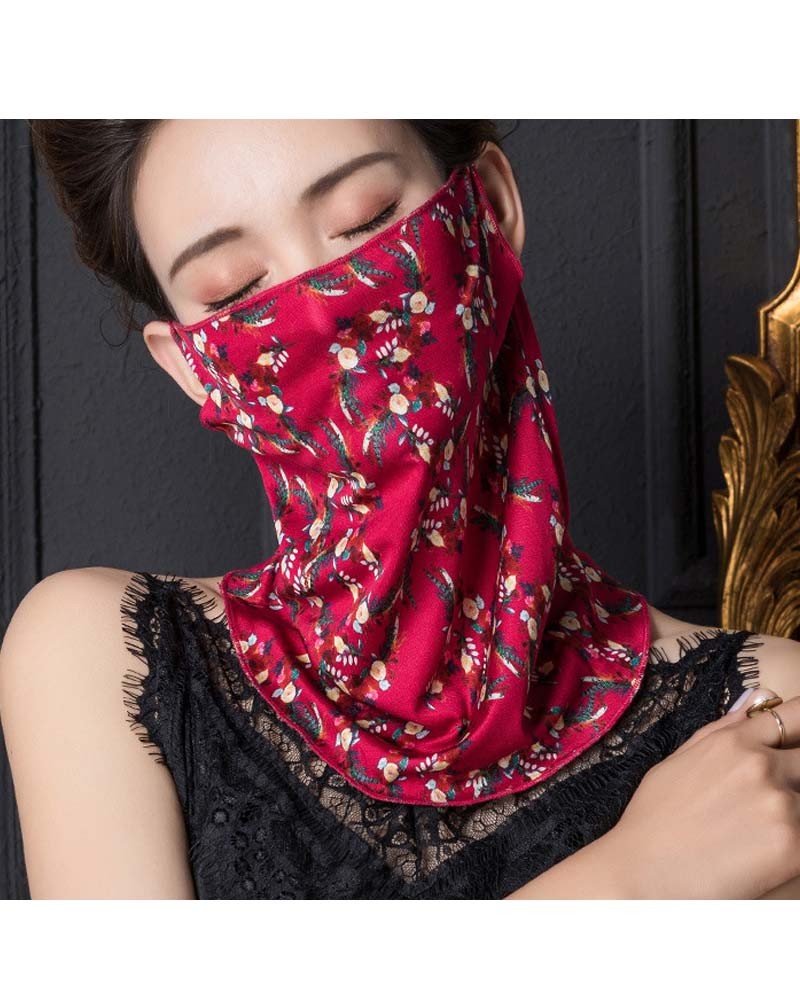 Crimson fashion print pattern ear-hanging scarf
