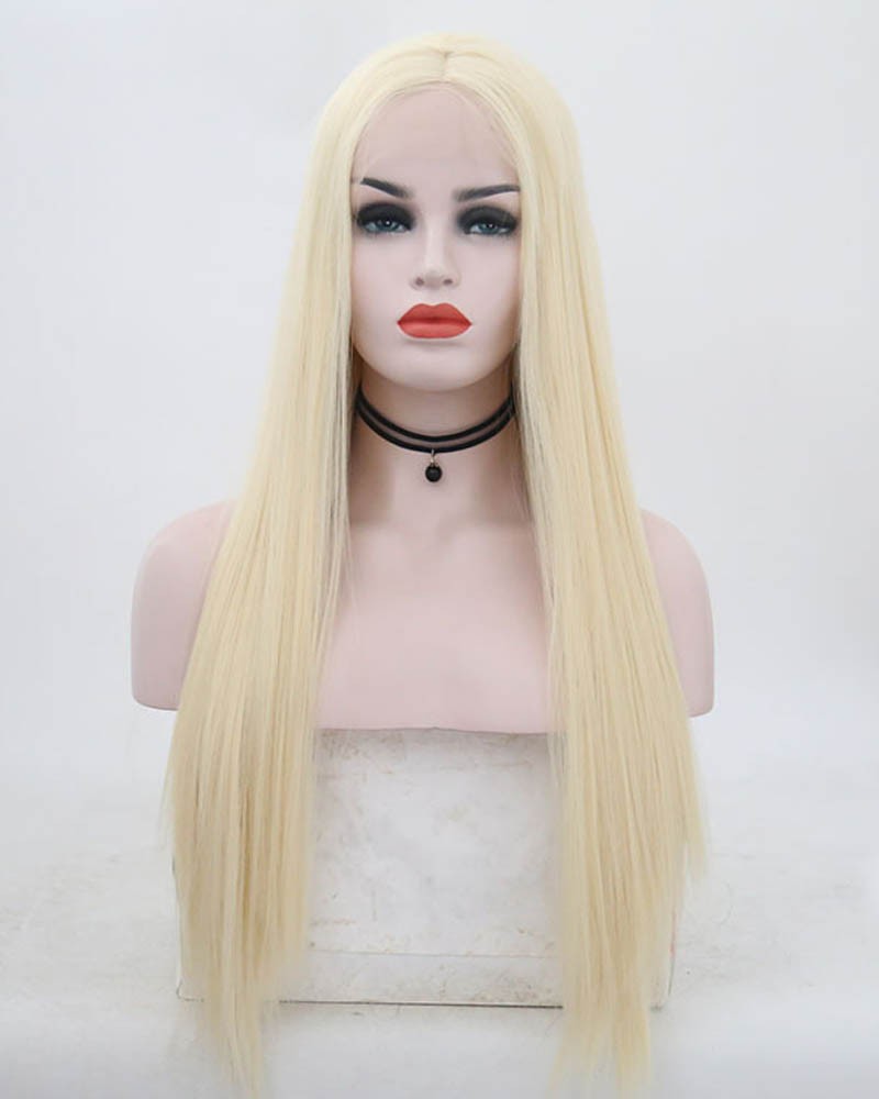 Synthetic fiber straight long hair blond wig