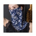 Blue and white floral print, ear-hanging, tube magic scarf, face mask