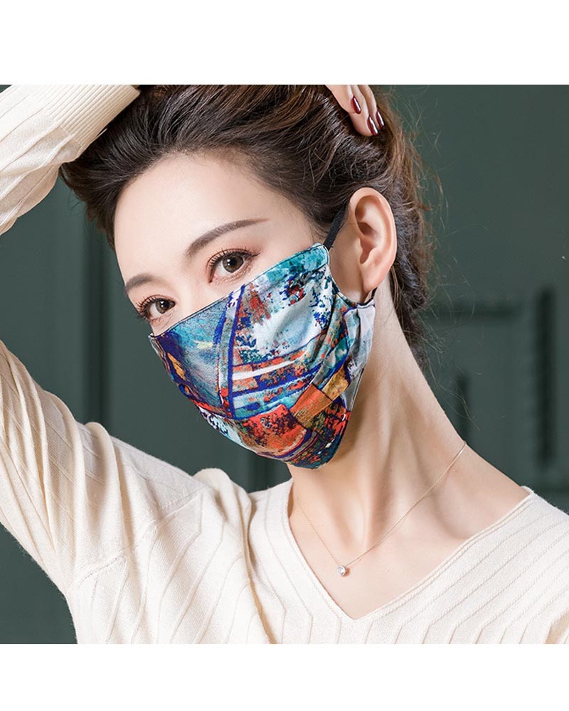 Fashion pattern printed mulberry silk face mask