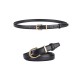 Gold metal round buckle leather skinny belt